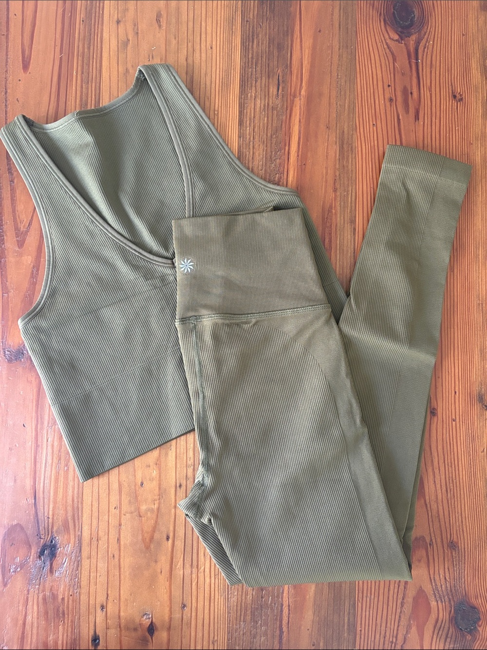 Athleta Olive Ribbed High-Waist Leggings & Crop Tank Set